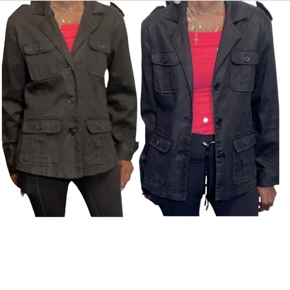 Vintage 90s Outer Edge Utility Jacket Black Twill 4 pocket button closure size L - Picture 2 of 16